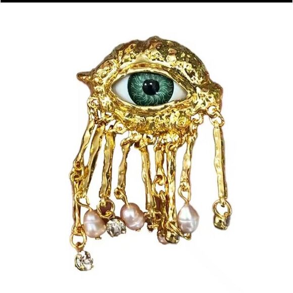 NWOT Surrealist Gold Tone Dangle Brooch Pin - Picture 3 of 6